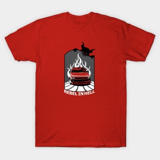 Rebel in Hell - Custom Car with Devil (for dark products) T-Shirt